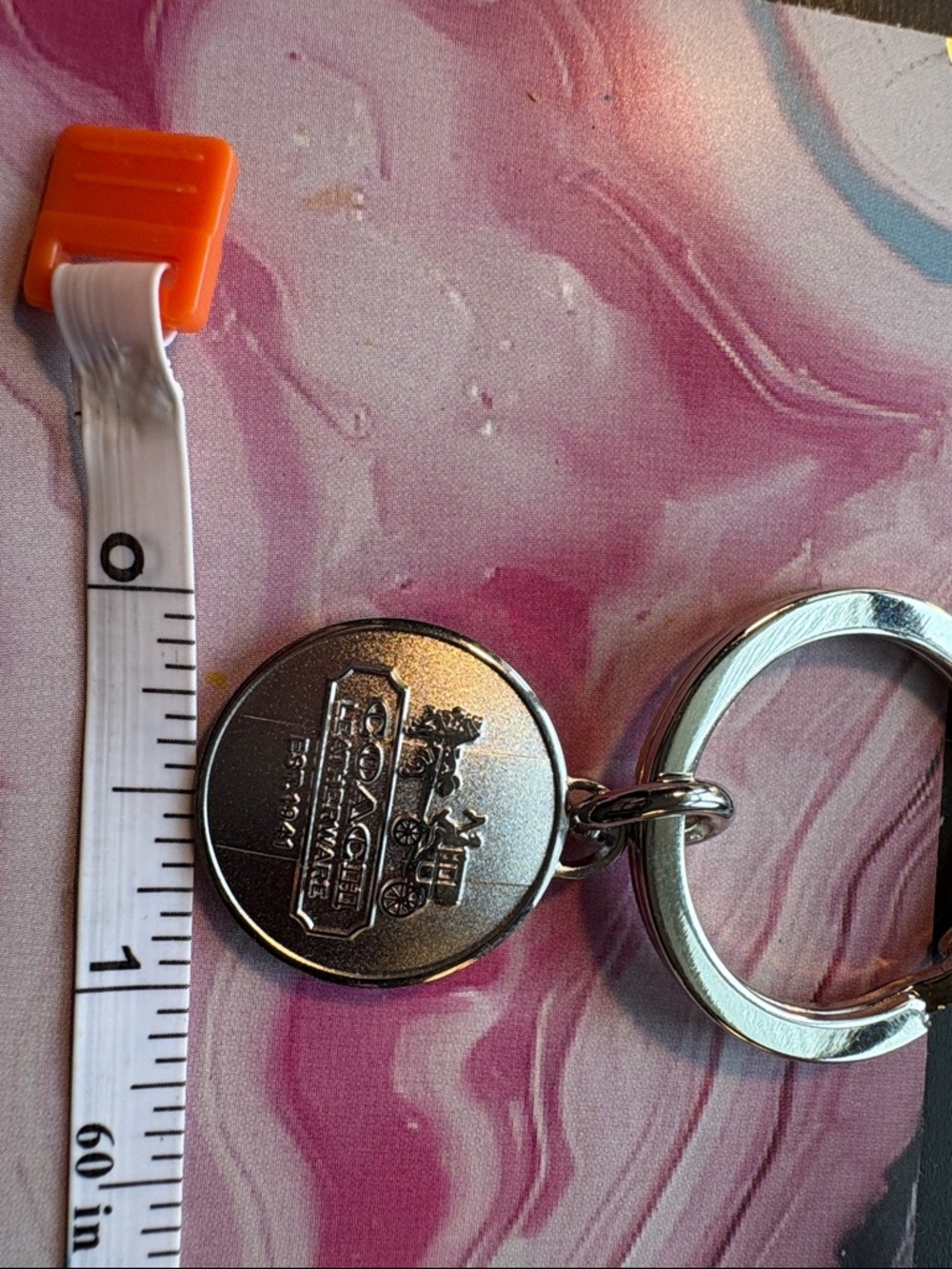 Coach Silver Tone Round Logo Key Ring - Picture 2 of 4